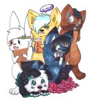 2013 alpha_channel anthro biped black_body black_clothing black_ears black_fur black_hair black_hat black_headwear black_nose black_tail blue_body blue_ears blue_eyes blue_fur blue_inner_ear blue_tail brown_body brown_clothing brown_ears brown_fur brown_tail canid canine canis clothing dialogue domestic_dog feral fox fur green_body green_clothing green_eyes green_fur green_inner_ear green_tail group hair hat headgear headwear herding_dog hi_res lagomorph leporid mammal multicolored_body multicolored_ears multicolored_fur mutt_(tuxiiedos) old_english_sheepdog open_mouth pastoral_dog pawpads pink_nose purple_pawpads quadruped rabbit sheepdog speech_bubble tail tuxiiedos two_tone_body two_tone_ears two_tone_fur two_tone_tail white_ears white_hair white_inner_ear wolf yellow_body yellow_ears yellow_fur