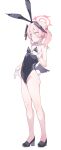  1girl absurdres alternate_costume animal_ear_hairband animal_ears bare_legs black_leotard black_shoes black_wings blue_archive blush breasts commentary detached_collar fake_animal_ears fake_tail feathered_wings full_body hair_bobbles hair_ornament hairband halo head_wings high_heels highleg highleg_leotard highres koharu_(blue_archive) leotard looking_ahead oversized_breast_cup pink_hair playboy_bunny rabbit_ear_hairband rabbit_ears rabbit_tail s10021 shoes simple_background small_breasts solo strapless strapless_leotard sweatdrop tail twintails white_background wings wrist_cuffs 