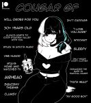  1girl absurdres artist_name black_choker black_hair black_nails black_pants black_sweater blue_streaks bow breasts bubble_tea choker clothing_cutout cropped_sweater cup drink english_text gray_scaling hair_bow heart_cutout highres holding holding_cup ideal_gf_(meme) invisible_chair large_breasts limited_palette looking_at_viewer low-tied_medium_hair mature_female meme midriff multicolored_hair navel off-shoulder_sweater off_shoulder original pants patreon_logo patreon_username sitting smile solo streaked_hair sweater thick_thighs thighs white_bow white_hair 