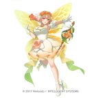  1girl bare_shoulders blonde_hair blush breasts butterfly_wings commentary_request dress fairy fairy_wings fighting_stance fire_emblem fire_emblem_heroes flower full_body gloves hair_between_eyes hair_ornament insect_wings medium_breasts miyako_(xxxbibit) multicolored_hair official_alternate_costume official_art open_mouth peony_(fire_emblem) peony_(interwoven_dream)_(fire_emblem) pointy_ears purple_eyes shoes sidelocks simple_background smile solo staff standing standing_on_one_leg teeth upper_teeth_only white_background white_dress white_gloves white_shoes wings 
