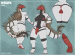  absurd_res anthro anus areola artist_name balls big_butt black_body blue_eyes breasts butt butt_shot character_name claws colored dinosaur disembodied_penis erection feet finger_claws fingers flaccid front_view genitals gynomorph hand_on_hip head_turned hi_res humanoid_hands intersex long_tail looking_at_viewer looking_back medium_breasts miragaia miranda_(mr.carno) model_sheet mr.carno nipples non-mammal_balls non-mammal_nipples nude_anthro nude_gynomorph ornithischian penile_spines penis plantigrade pose prehistoric_species presenting presenting_anus presenting_hindquarters rear_view red_body reptile scalie seductive shaded smile solo spiked_tail spikes spikes_(anatomy) standing stegosaurian tail text thick_thighs thyreophoran toes url watermark white_body 