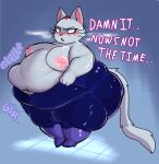  2026 anthro areola big_areola big_breasts big_nipples blue_boots blue_clothing blue_footwear blue_jumpsuit boots breasts clothing deep_navel dialogue domestic_cat english_text eyebrows felid feline felis female fluffy fluffy_tail footwear fur grey_body grey_fur gummyfruitcup hair hi_res huge_areola huge_breasts huge_nipples katt_monroe mammal multicolored_body multicolored_fur narrowed_eyes navel nintendo nipples obese obese_anthro obese_female onomatopoeia open_mouth overweight overweight_anthro overweight_female pink_body pink_fur pink_inner_ear pink_nipples pink_nose putting_on_clothes red_hair rumbling_stomach shoes simple_background solo sound_effects star_fox tail text white_eyebrows 