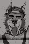  acidwuff anthro canid canine canis caption clothing collar drunk ear_piercing english_text eyewear facial_piercing glasses hat headgear headwear hi_res larry_(acidwuff) looking_at_viewer male mammal naughty_face nose_piercing nose_ring piercing profanity punk ring_piercing scruffy solo spiked_collar spikes substance_intoxication text tongue tongue_out wolf 