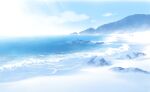  beach blue_sky cloud commentary_request cool_colors day hariken highres hill horizon landscape ocean original outdoors people sand shore sky waves 