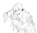  1boy 1girl after_kiss bleach bleach:_sennen_kessen-hen blush commentary english_commentary hakama haori hetero highres hitsugaya_toushirou interlocked_fingers japanese_clothes kurosaki_karin monochrome open_mouth pleated_skirt ponytail saliva saliva_trail scarf school_uniform serafuku shihakusho silegesi skirt taichou_haori tongue tongue_out 