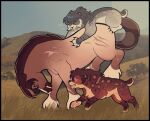ambiguous_gender attack bangs boobookeyys breath brown_body brown_fur bucking claws clenched_teeth cross-popping_vein ears_down ecos_la_brea equid equine fan_character fangs felid feral fight fur fuzzy grass grey_body grey_fur group hi_res hooves horse hunting mammal mane markings mixed_media narrowed_eyes nature nature_background on_top outside pawpads photo_background photography_(artwork) pivoted_ears plant prehistoric_species running saber-toothed_tiger sabertooth_(anatomy) scar scratches scratching serious serious_face short_tail size_difference smaller_on_top spots spotted_body spotted_fur tail tan_body tan_fur teeth trio violence western_horse