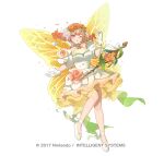  1girl bare_shoulders battle_damage blonde_hair blush breasts butterfly_wings commentary_request damaged dress fairy fairy_wings fire_emblem fire_emblem_heroes flower full_body gloves hair_between_eyes hair_ornament insect_wings medium_breasts miyako_(xxxbibit) multicolored_hair official_alternate_costume official_art one_eye_closed open_mouth peony_(fire_emblem) peony_(interwoven_dream)_(fire_emblem) pointy_ears purple_eyes shoes sidelocks simple_background smile solo staff teeth upper_teeth_only white_background white_dress white_gloves white_shoes wings 