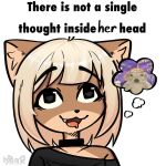  1:1 :3 anthro bodily_fluids canid canine canis collar dogfailureowo domestic_dog drooling english_text exposed_brain female hana_(dogfailureowo) hi_res mammal meme saliva snaggle_tooth solo syringe text thought_bubble 