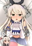  2girls absurdres amatsukaze_(kancolle) anchor_hair_ornament animal_ear_hairband animal_ears black_hairband black_panties blonde_hair blue_sailor_collar blue_skirt blush commentary_request double-parted_bangs elbow_gloves fake_animal_ears gloves grey_background grey_eyes hair_between_eyes hair_ornament hairband haruno_plum highleg highleg_panties highres jewelry kantai_collection kneeling long_hair long_sidelocks looking_at_viewer marriage_proposal microskirt midriff multiple_girls navel open_mouth panties pleated_skirt rabbit_ear_hairband rabbit_ears red_thighhighs rensouhou-chan ring ring_box sailor_collar shimakaze_(kancolle) shirt sidelocks skirt sleeveless sleeveless_shirt solo_focus speech_bubble thighhighs thought_bubble underwear very_long_hair white_gloves white_shirt 