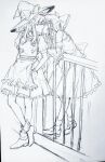  2girls aihara-rina apron ascot bow closed_eyes commentary detached_sleeves french_kiss frilled_bow frilled_hair_tubes frills full_body greyscale hair_bow hair_tubes hakurei_reimu hat hat_bow highres kirisame_marisa kiss long_hair monochrome multiple_girls puffy_short_sleeves puffy_sleeves ribbon-trimmed_sleeves ribbon_trim shoes short_sleeves sketch skirt socks touhou untranslatable_commentary vest waist_apron witch_hat yuri 