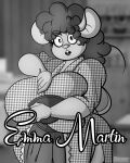 4:5 5_fingers anthro big_breasts bowl breasts buckteeth clothing container cosplay emma_martin female fingers fur greyscale gwen_geek hair hi_res humanoid_hands i_love_lucy lucy_ricardo mammal mature_anthro mature_female monochrome mouse murid murine rodent shirt sketchybug solo teeth topwear