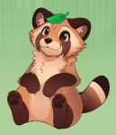 ambiguous_gender anthro brown_body brown_eyes brown_fur brown_nose brown_pawpads canid canine cheek_tuft chest_tuft colored digital_drawing_(artwork) digital_media_(artwork) facial_tuft feve full-length_portrait fur hi_res inner_ear_fluff leaf leaf_on_head looking_up mammal nude pawpads paws portrait raccoon_dog shaded sitting smile solo tail tan_body tan_fur tanuki tuft whiskers