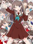  3girls :d ;d absurdres aqua_neckerchief bare_shoulders braid brown_dress brown_hair collage commentary dakishimeru_hanabira do!_do!_do!_(love_live!) dream_believers dress earrings fanfare!!!_(love_live!) fujishima_megumi half_up_braid happy_shijo_shugi! hasu_no_sora_school_uniform heart heart_earrings highres identity_(love_live!) japanese_clothes jewelry kanzaki_gou kimono link_to_the_future_(love_live!) long_hair long_sleeves love_live! love_live!_hasu_no_sora_jogakuin_school_idol_club medium_dress milk_(love_live!) miracreation miracreation/elegance multiple_girls multiple_views natsumeki_pain neckerchief official_alternate_costume one_eye_closed orange_kimono pleated_dress purple_eyes sailor_collar sailor_dress school_uniform side_braid smile textless_version tsubasa_la_liberte two_side_up v-shaped_eyebrows virtual_youtuber white_sailor_collar winter_uniform 