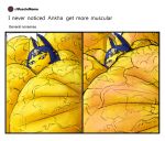 aaat-da animal_crossing ankha_(animal_crossing) anthro big_muscles blue_hair domestic_cat egyptian egyptian_mythology english_text felid feline felis female growth hair hi_res huge_muscles hyper hyper_muscles mammal middle_eastern_mythology muscle_growth muscular muscular_female mythology nintendo pecs snake_hair_accessory solo text vein veiny_muscles