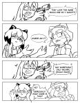absurd_res aiming aiming_gun aiming_weapon anthro brand_new_animal breasts canid canine confuse confusion domestic_cat felid feline felis female fox freaking_out gameoverse gesture glitch_productions group gun handshake hi_res high5art kit_(gameoverse) mammal meme michiru_kagemori nazuna_hiwatashi raccoon_dog ranged_weapon scared shaking small_breasts studio_trigger tanuki trio weapon whiskers