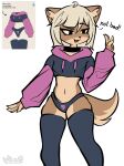 anthro canid canine canis clothing collar crop_top dogfailureowo domestic_dog eyebrows female flat_chested hana_(dogfailureowo) hi_res legwear mammal meme meme_clothing paggi_outfit panties raised_eyebrow shirt simple_background smug solo thigh_highs topwear underwear white_background