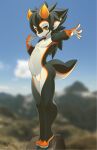  2022 3_toes 5_fingers anthro day detailed_background digital_media_(artwork) featureless_crotch feet fingers hi_res male outside rudragon sky smile solo toes 