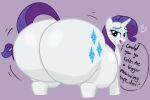 2026 big_butt black_eyebrows blue_eyes blue_eyeshadow butt cel_shading colored cutie_mark dialogue digital_media_(artwork) english_text equid equine eyebrows eyelashes eyeshadow female feral freedoomfrot friendship_is_magic hair hasbro hi_res horn horse huge_butt hyper hyper_butt looking_at_viewer looking_back looking_back_at_viewer makeup mammal motion_lines my_little_pony mythological_creature mythological_equine mythology open_mouth open_smile pink_tongue pony purple_background purple_hair purple_tail rarity_(mlp) rear_view red_mouth shaded simple_background smile smiling_at_viewer solo speech_bubble tail talking_to_viewer text thick_thighs tongue unicorn unicorn_horn white_body white_ears white_horn
