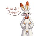  5:4 alpha_channel anthro bloominglynx blush breasts dialogue english_text female generation_8_pokemon hand_on_belly nintendo nude pokemon pokemon_(species) pokemorph scorbunny solo text 