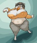 4_arms ambiguous_species anthro areola bell bell_collar big_breasts bottomwear breasts cleavage_cutout clothing collar curly_hair curved_horn cutout denim denim_bottomwear denim_clothing digitigrade domestic_cat felid feline felis female fur green_background grey_body grey_fur gynomorph_(lore) hair hair_over_eye hi_res horn huge_breasts jeans mammal multi_arm multi_limb multicolored_body multicolored_fur nipples nonbinary_(lore) open_mouth open_smile orange_areola orange_nipples orange_pawpads pants pawpads paws simple_background slightly_chubby slightly_chubby_anthro slightly_chubby_female smile solo stretch_marks sweater thick_thighs topwear turtleneck two_tone_body two_tone_fur white_body white_fur wide_hips wonderslug