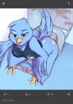  absurd_res anthro avian bathroom beak bird bird_feces bird_legs blue_body blue_feathers blush breasts butt cheekles clothed clothing fart feathers feces feces_in_toilet female hi_res nipple_outline panties panties_down partially_clothed pink_clothing pink_eyes pink_panties pink_underwear pooping pooping_in_toilet scatplay selfie solo toilet toilet_use tongue tongue_out twitter twitter_bird twitter_logo underwear underwear_down 