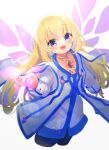  1girl blonde_hair blue_eyes choker colette_brunel collarbone dress jewelry long_hair looking_at_viewer open_mouth pantyhose simple_background skirt smile solo tales_of_(series) tales_of_symphonia white_background wings yun_(dust-i1) 