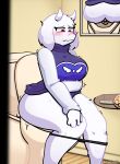 2_horns anthro anus black_clothing black_panties black_underwear blush boss_monster_(undertale) bovid butt caprine clothed clothing clothing_lift constipation dress dress_lift english_text feces female fur goat hi_res horn mammal mature_anthro mature_female panties panties_down partially_clothed pooping pupils purple_clothing purple_dress red_eyes red_pupils sillynamie solo text toilet toilet_bowl toilet_lid toilet_paper_dispenser toilet_pov toilet_seat toilet_use toriel undertale undertale_(series) underwear underwear_down white_body white_fur