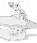 aeromorph aircraft anthro anus anus_focus backsack balls blush bodily_fluids butt daleks2377 genital_fluids genitals hi_res living_aircraft living_machine living_vehicle machine male monochrome precum presenting presenting_anus presenting_hindquarters slim smile solo vehicle