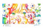  1girl anemone_(flower) artist_name blush border close-up colorful commentary_request flower hatching_(texture) highres looking_at_viewer original portrait signature solo traditional_media watanabe_tomari watermark white_border 
