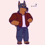 animated anthro assisted_exposure blush bottomwear boxer_briefs briefs bully canid canine canis chibi clothing denim denim_clothing dobermann domestic_dog embarrassed fangs jacket jeans male mammal pants pantsing pattern_clothing pinscher plaid plaid_clothing solo topwear underwear violet3d 