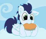  2017 blue_body blue_hair blue_mane blue_tail cloud color_edit colored dessert digital_media_(artwork) ears_down eating edit equid equine feathered_wings feathers feral folded_wings food friendship_is_magic hair hasbro holding_food holding_object inner_ear_fluff male mammal mane my_little_pony pabbley pegasus pie pivoted_ears sky soarin_(mlp) solo tuft wings wonderbolts_(mlp) 