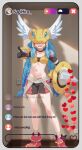  1girl absurdres ankle_boots ankle_socks armor artist_name bike_shorts black_choker black_gloves black_tube_top blue_hair boots braid breasts buckler chat_log cheeso_art choker collarbone commentary covered_eyes digimon digimon_(creature) digimon_story:_time_stranger elbow_gloves english_commentary english_text fake_phone_screenshot fake_screenshot fake_video gauntlets gloves gold_armor gold_helmet groin hand_on_own_hip helmet helmet_over_eyes highres indoors livestream long_hair midriff minervamon navel open_mouth pointing pointing_at_viewer pornography_production red_boots sagisaka_hiroko shadow shield shoulder_pads sidelocks small_breasts smile socks solo standing strapless teeth tube_top twin_braids waist_cape white_socks winged_helmet x_navel 
