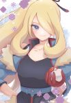  1girl blonde_hair blue_eyes blush cynthia_(pokemon) cynthia_(sygna_suit)_(aura)_(pokemon) hair_ornament highres long_hair looking_at_viewer pokemon pokemon_(game) pokemon_masters_ex smile solo thighhighs 