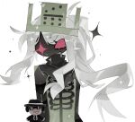  1018sus 1girl 1x1x1x1_(roblox) adversarial_noise angry arms_at_sides bags_under_eyes black_scarf black_skin chance_(forsaken) clenched_teeth colored_sclera colored_skin commentary_request crown cutout_eyelashes dominoes flat_chest forsaken_(roblox) frilled_scarf frills genderswap genderswap_(mtf) green_crown green_skin grey_hair high_ponytail highres korean_commentary long_hair long_sidelocks looking_at_viewer multicolored_skin no_nose photo_inset ponytail red_sclera ribs roblox scarf see-through_body sharp_teeth sidelocks simple_background solo sparkle sweat tareme teeth turning_head two-tone_skin upper_body v-shaped_eyebrows very_long_hair white_background 