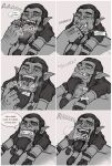  anthro beard bodily_fluids burping comic drooling duo english_text facial_hair faustoxiii hi_res humanoid macro male neck_bulge open_mouth orc saliva sharp_teeth size_difference teeth text tongue uvula vore 