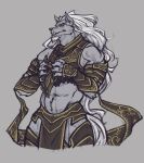  anthro armor canid canine canis elden_ring faustoxiii fromsoftware fur grey_body grey_fur hair headgear helmet hi_res long_hair male maliketh_(elden_ring) mammal muscular muscular_male solo video_games white_hair wolf 