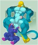  4_toes 5_fingers abs anthro ball_lick balls biceps blue_body bodily_fluids canid claws cum cum_on_penis cum_on_tail duo erection feet finger_claws fingers genital_fluids genitals glistening glistening_balls glistening_genitalia hand_on_balls hi_res holding_balls koa_wolf larger_anthro larger_male leaking_precum licking lizard looking_down looking_down_at_partner male male/male mammal monroe_lehner muscular muscular_anthro muscular_male muscular_thighs oral pawpads pecs penis precum precum_on_leg purple_body reptile scalie sex size_difference smaller_anthro smaller_male steam sweat sweaty_chest toe_claws toes tongue tongue_out vein veiny_penis 