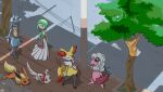 all_fours ambiguous_gender backpack black_body black_fur blue_body blue_fur bovid bow_ribbon braixen building canid canine caprine chest_spike city cityscape eeveelution female feral flaaffy flareon fox fur gardevoir generation_1_pokemon generation_2_pokemon generation_3_pokemon generation_4_pokemon generation_5_pokemon generation_6_pokemon green_body green_skin grey_body grey_fur group hooves humanoid inner_ear_fluff lucario male mammal mane minccino nintendo one_eye_closed orange_body orange_fur plant pokemon pokemon_(species) pseudo_clothing pseudo_hair purse reikomuffin shadow sheep size_difference spikes spikes_(anatomy) stick tail tail_orb tan_body tan_fur toolbox tree tuft walking white_body white_fur white_skin wool_(fur) yellow_body yellow_fur