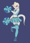 2026 ahoge anthro biped black_eyes blonde_hair blue_background blue_clothing blush blush_lines blushing_at_viewer bottomwear breasts cavemanon_studios cheerleader cheerleader_outfit clothed clothed_anthro clothed_female clothing colored cool_colors crop_top diamond_pupils digital_drawing_(artwork) digital_media_(artwork) dinosaur embarrassed feathers female female_anthro flat_colors flesh_fang footwear freckled_face freckled_shoulders freckled_tail freckles front_view full-length_portrait fully_clothed fully_clothed_anthro fully_clothed_female grey_body grey_scales hair hair_bun hair_over_eye hi_res judee legwear looking_at_viewer makeup mascara messy_hair midriff navel non-mammal_breasts non-mammal_hair non-mammal_navel on_one_leg onetrueraum pom_poms portrait pose prehistoric_species pupils puppet_pals reptile saurischian scales scalie shirt shoes simple_background skirt sleeveless_shirt slim_anthro slim_female snoot_game socks solo standing tail tail_feathers tapering_snout theropod thigh_highs thigh_socks topwear troodon troodontid white_pupils yellow_body yellow_feathers yellow_sclera