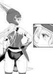 1girl armlet armor artist_request ass belt closed_mouth commentary_request daisy_(dq) dragon_quest dragon_quest_yuusha_abel_densetsu fake_horns gloves greyscale helmet holding holding_sword holding_weapon horned_helmet horns jewelry long_hair looking_at_viewer monochrome simple_background solo sword weapon white_background 
