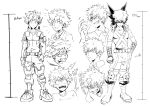  2boys absurdres anger_vein angry arms_at_sides art_study baggy_pants bakugou_katsuki bare_shoulders belt belt_buckle belt_pouch blank_eyes blazer bodysuit boku_no_hero_academia boots buckle clenched_hand clenched_teeth closed_mouth clothes_writing collarbone collared_shirt commentary_request comparison constricted_pupils covered_navel crew_neck cropped_arm cropped_shoulders crosshatching explosive expressionless eye_mask freckles full_body furrowed_brow gloves grenade greyscale grin hair_between_eyes hand_in_pocket hand_up happy happy_aura hatching_(texture) headgear height_chart highres invisible_floor j_nobu4 jacket knee_boots knee_pads linear_hatching looking_ahead looking_at_viewer looking_to_the_side male_focus mask mask_around_neck midoriya_izuku monochrome mouth_mask multiple_boys multiple_expressions multiple_views no_pupils open_collar open_mouth pants partial_commentary pectoral_cleavage pectorals pouch print_shirt raised_inner_eyebrows rectangular_mouth sanpaku scared school_uniform serious shirt shoelaces short_hair sideways_glance sideways_mouth simple_background smile snap-fit_buckle sound_effects sparks spiked_hair standing sweatdrop t-shirt tank_top teeth translation_request tsurime u.a._school_uniform utility_belt v-neck v-shaped_eyebrows white_background wide-eyed wing_collar wrist_guards x_(symbol) 