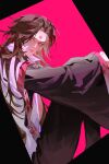  black_hair black_hanfu chinese_clothes closed_mouth commentary crying crying_with_eyes_open facial_mark forehead_mark hanfu highres long_hair long_sleeves luo_binghe male_focus parted_bangs red_eyes simple_background sitting squid_0930 streaming_tears tears the_scum_villain's_self-saving_system wide_sleeves 