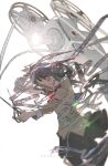  1girl akemi_homura black_hair black_skirt chinese_commentary commentary_request cowboy_shot cutting entangled film_reel half-closed_eyes highres holding holding_scissors jacket long_hair mahou_shoujo_madoka_magica mahou_shoujo_madoka_magica_(anime) mitakihara_school_uniform poppy_yuu projector purple_eyes school_uniform scissors simple_background skirt solo white_background yellow_jacket 