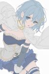  1girl absurdres blue_eyes blue_hair blue_skirt bodice cape cowboy_shot detached_sleeves donggan_maotiao flat_color frills hair_ornament highres looking_at_viewer magical_girl mahou_shoujo_madoka_magica mahou_shoujo_madoka_magica_(anime) miki_sayaka miki_sayaka_(magical_girl) musical_note musical_note_hair_ornament open_mouth short_hair simple_background skirt solo soul_gem white_background white_cape 