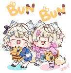  2girls animal animal_ear_fluff animal_ears artist_logo asymmetrical_legwear bee_(minecraft) black_shoes blonde_hair blue_dress blue_streaks blunt_bangs blush_stickers braid cardigan chain chibi closed_eyes commentary commentary_request cropped_shirt crossed_bangs denim denim_shorts dog_ears dog_girl dog_tail dress english_text fang full_body fuwawa_abyssgard hair_intakes hair_ornament hairclip happy highres holding holding_animal hololive hololive_english logo long_hair medium_hair minecraft mismatched_legwear mismatched_socks mococo_abyssgard multicolored_hair multiple_girls open_mouth pink_cardigan pink_shirt pink_socks pink_streaks sakeno2nd shirt shoes shorts siblings simple_background single_braid sisters socks standing streaked_hair striped_clothes striped_socks tail twins two-tone_shirt virtual_youtuber white_background white_shirt white_socks |_| 
