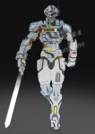  1boy absurdres armor armored_bodysuit bodysuit catball1994 character_mask compound_eyes full_armor gavan glowing glowing_eyes helmet highres holding holding_sword holding_weapon looking_at_viewer male_focus mask metal_hero solo sword tokusatsu uchuu_keiji_gavan weapon 