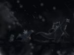  arctibax baxcalibur black_background claws closed_mouth commentary frigibax from_side glowing glowing_eyes niloy no_humans pokemon pokemon_(creature) pokemon_focus standing yellow_eyes 