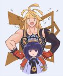  1boy 1girl :d :| arched_bangs black_dress black_eyes black_hair blonde_hair brother_and_sister closed_mouth coat commentary_request detached_sleeves dress fingerless_gloves gkap8448 gloves gwynn_(pokemon) hands_on_own_hips hat highres ivor_(pokemon) jitome long_hair looking_at_viewer mole mole_under_mouth open_clothes open_coat open_mouth pokemon pokemon_legends:_z-a red_gloves siblings single_detached_sleeve smile white_background 