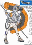  1girl baseball_cap belt blackd09 boots english_text gloves grey_gloves grey_hair grey_neckerchief grey_sailor_collar hat highres humanization jacket leaning_forward long_hair neckerchief original personification ponytail sailor_collar shoes simple_background sneakers solo standing white_background 