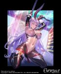  1girl animal_ears bangs blush breasts brown_pantyhose covered_nipples cuboon evertale fake_animal_ears grey_hair highres kneeling large_breasts long_hair looking_at_viewer meme_attire navel one_eye_closed pantyhose pasties pointy_ears purple_eyes rabbit_ears revealing_clothes reverse_bunnysuit reverse_outfit shrug_(clothing) smile solo wrist_cuffs 
